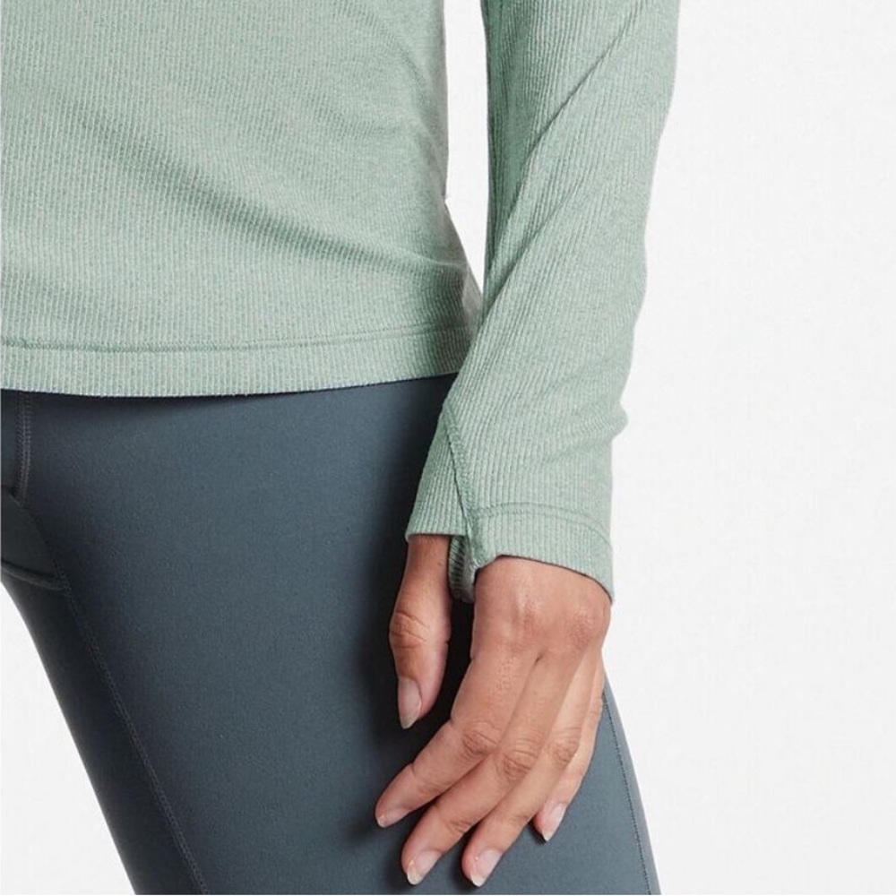 Athleta Uptempo Ribbed Henley Long Sleeve Top Aqua Green Color Size Small - Picture 8 of 13